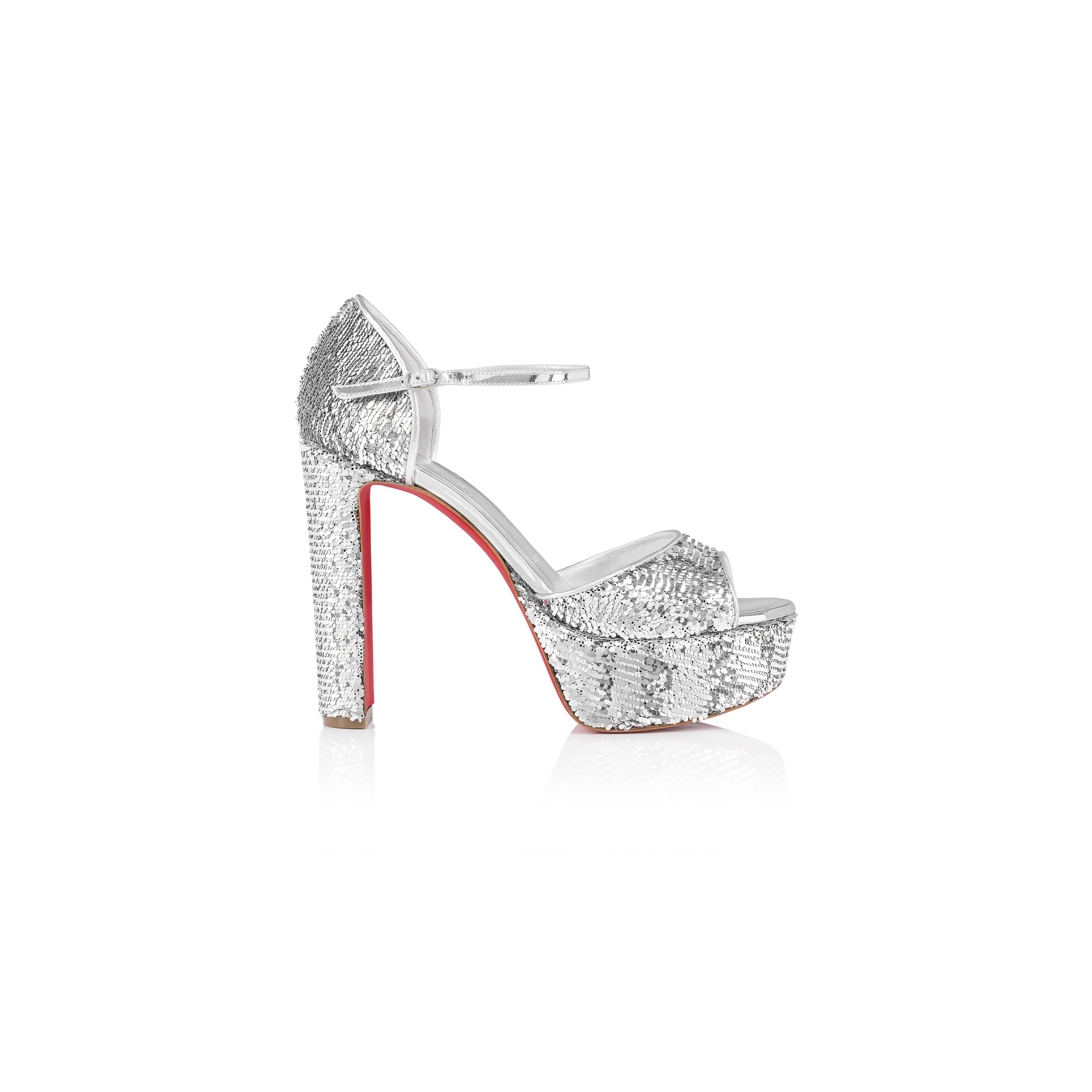 CHRISTIAN LOUBOUTIN SANDALOO MINI PAILLETTES 130 MM STRAPPY SANDALS-CREPE SATIN AND SEQUINS-VERSION SILVER-WOMEN 1250312S281 CHRISTIAN LOUBOUTIN SANDALOO MINI PAILLETTES 130 MM STRAPPY SANDALS-CREPE SATIN AND SEQUINS-VERSION SILVER-WOMEN 1250312S281